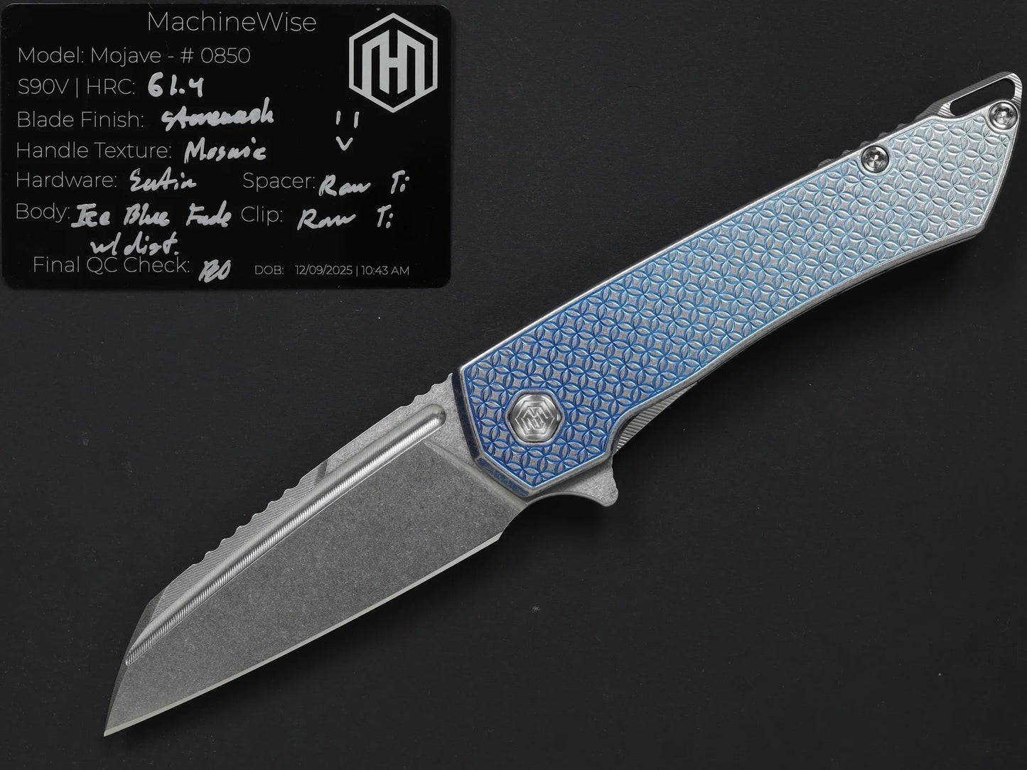 MachineWise – Mojave #0850 – 3.45" S90V Framelock Ice Blue Fade Titanium Folding Knife