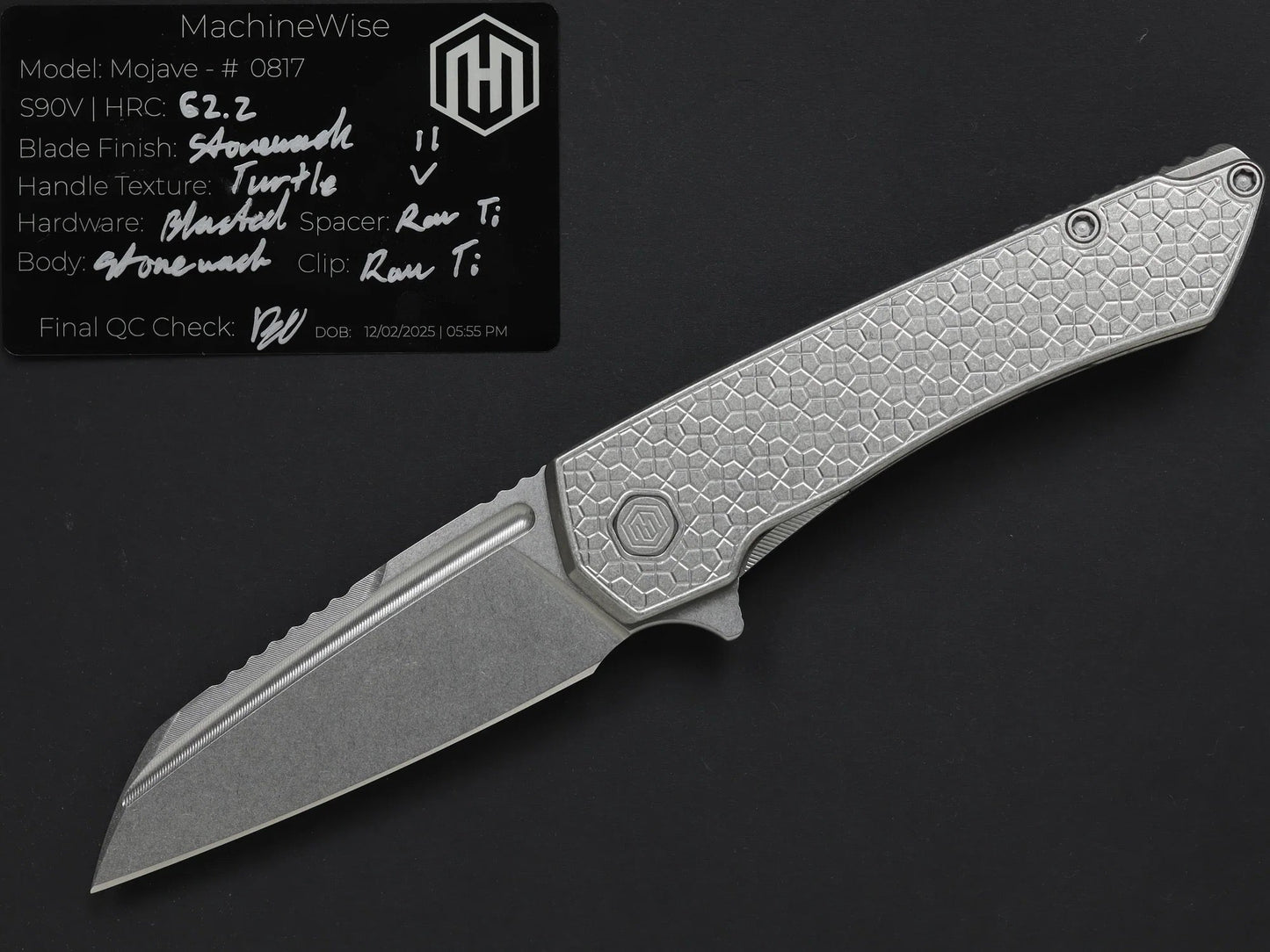 MachineWise – Mojave #817 – 3.45" S90V Framelock Turtle Textured Titanium Folding Knife