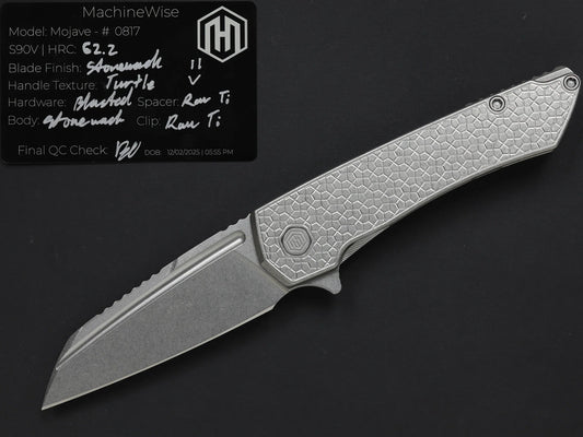 MachineWise – Mojave #817 – 3.45" S90V Framelock Turtle Textured Titanium Folding Knife