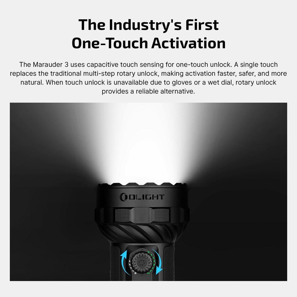 Olight Marauder 3 Black one-touch activation rotary dial detail