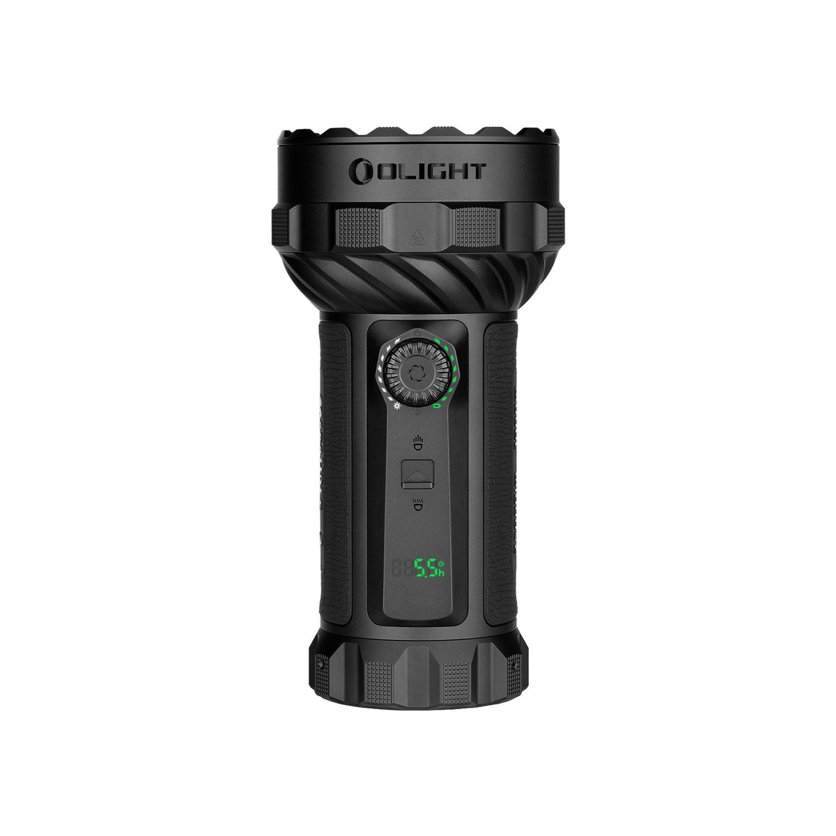 Olight Marauder 3 Black front view – 25,000 lumen rechargeable searchlight with smart display