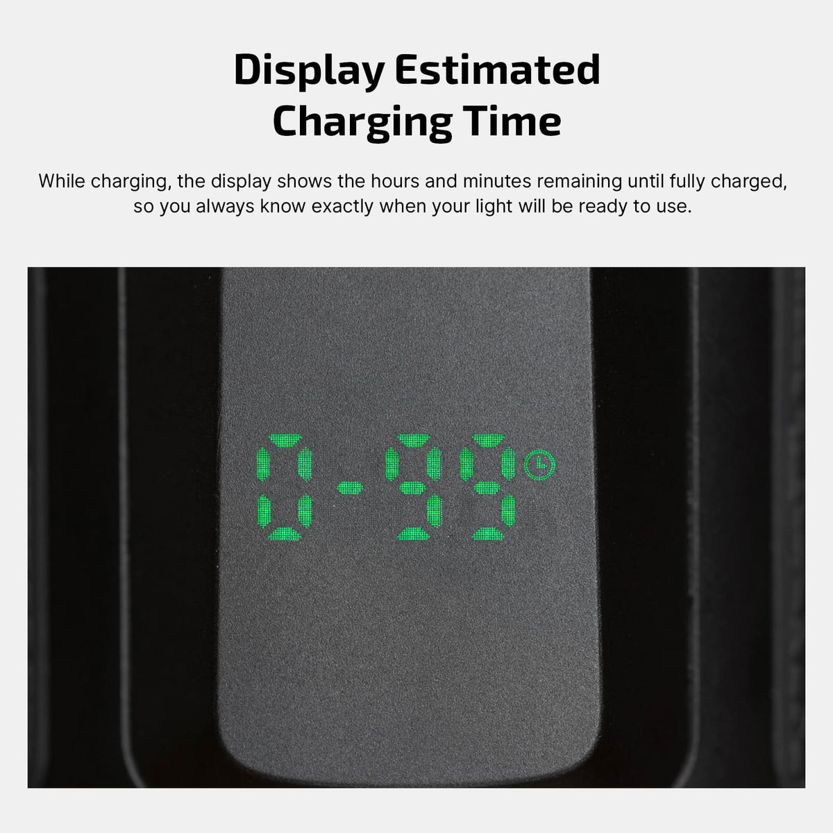 Olight Marauder 3 Orange smart display showing estimated charging time
