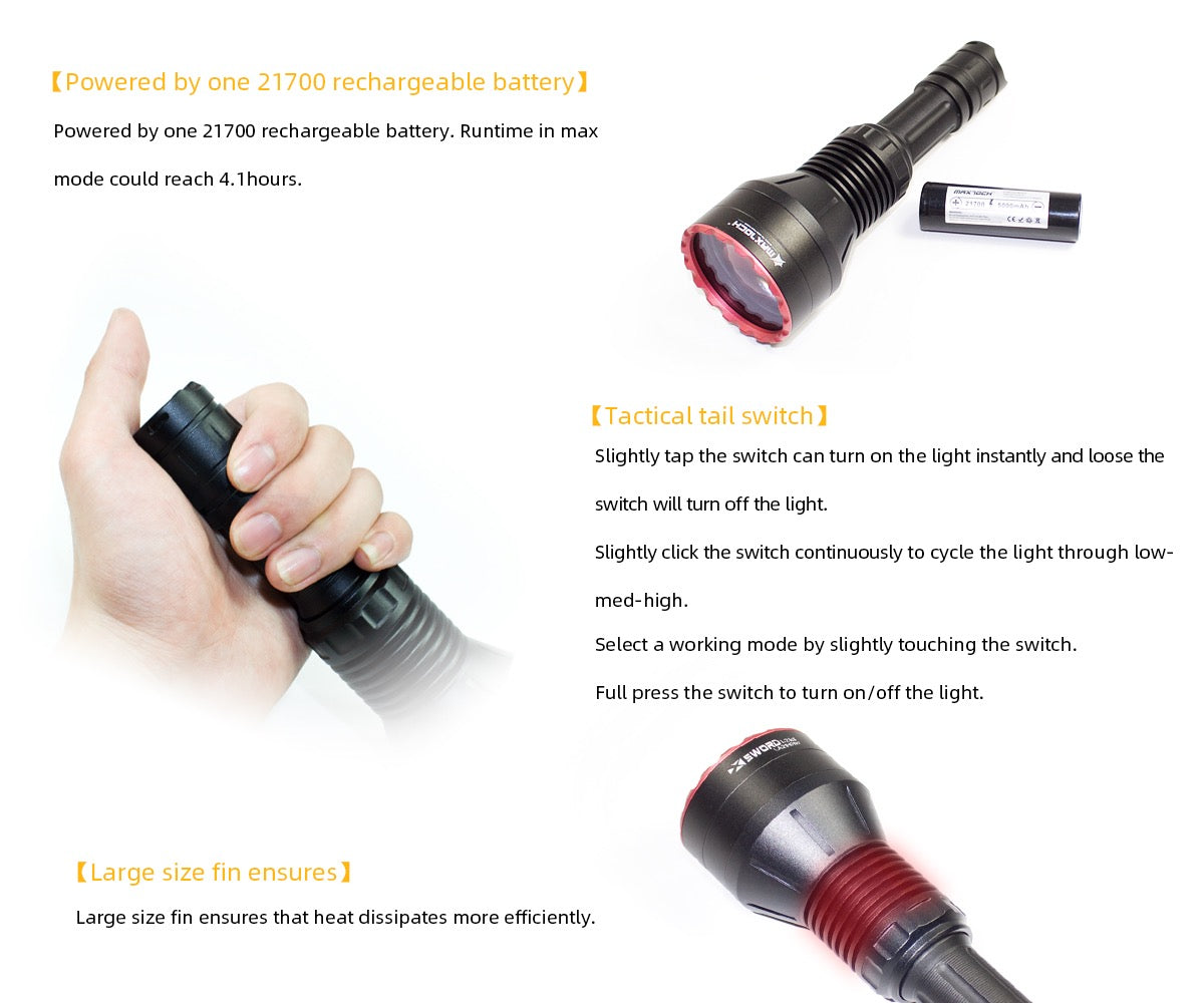 MAXTOCH L2KSD LEP Spotlight – 3200m Throw, Compact 1×21700 Battery