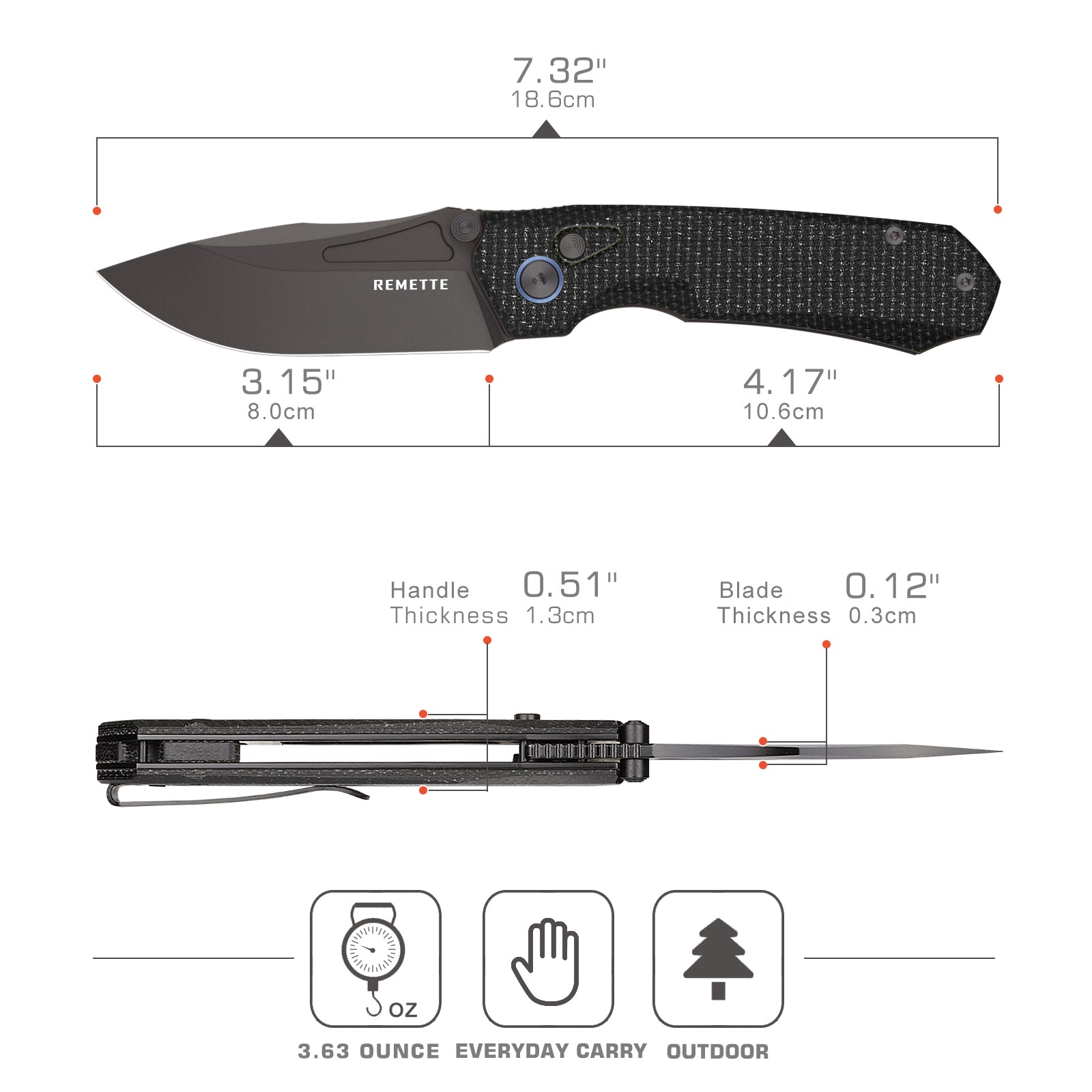 Remette Rhino MC25B black Micarta handle scales