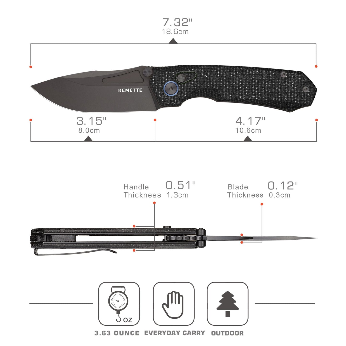 Remette Rhino MC319B black Micarta handle scales