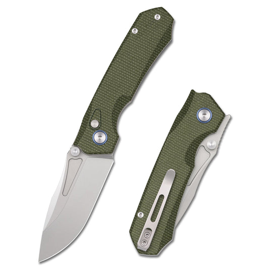 Remette Rhino MC319G front view – 3.15" stonewashed 14C28N drop point folding knife