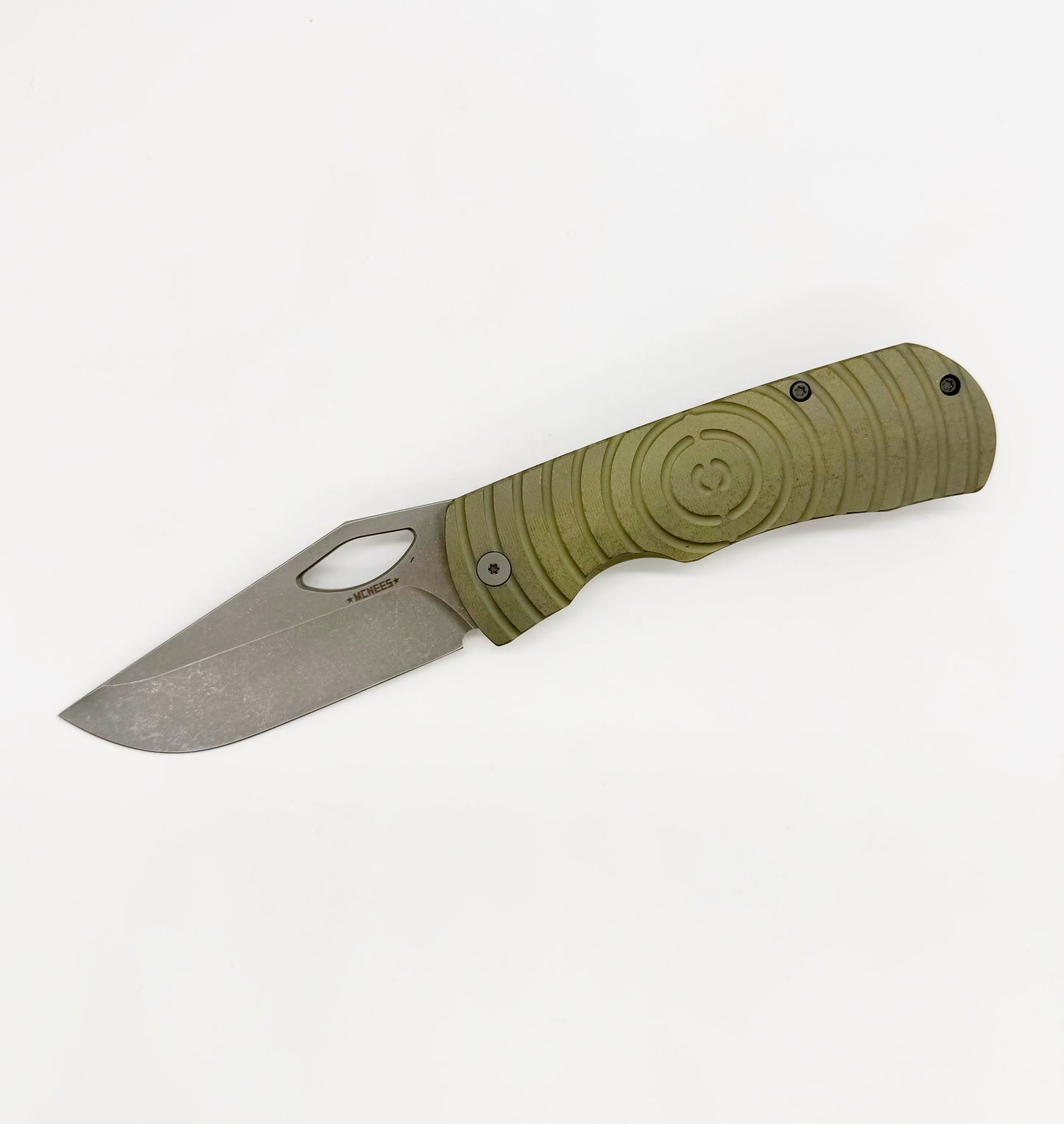 McNees Knives Dixon – 3.75" MagnaCut Frame Lock Knife Shockwave Milled Green/Bronze Atomic Blade