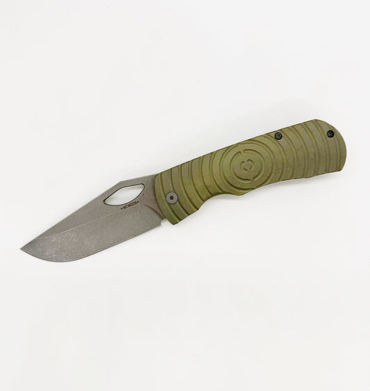McNees Knives Dixon – 3.75" MagnaCut Frame Lock Knife Shockwave Milled Green/Bronze Atomic Blade