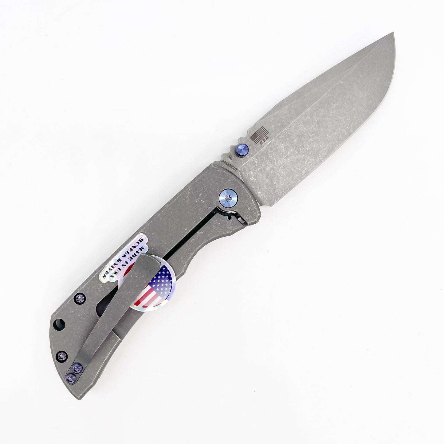 McNees PM Mac 2 Gen 2 3.5" MagnaCut Frame Lock Knife Stonewash Blade Titanium Handle Purple G10 Inlay USA Made