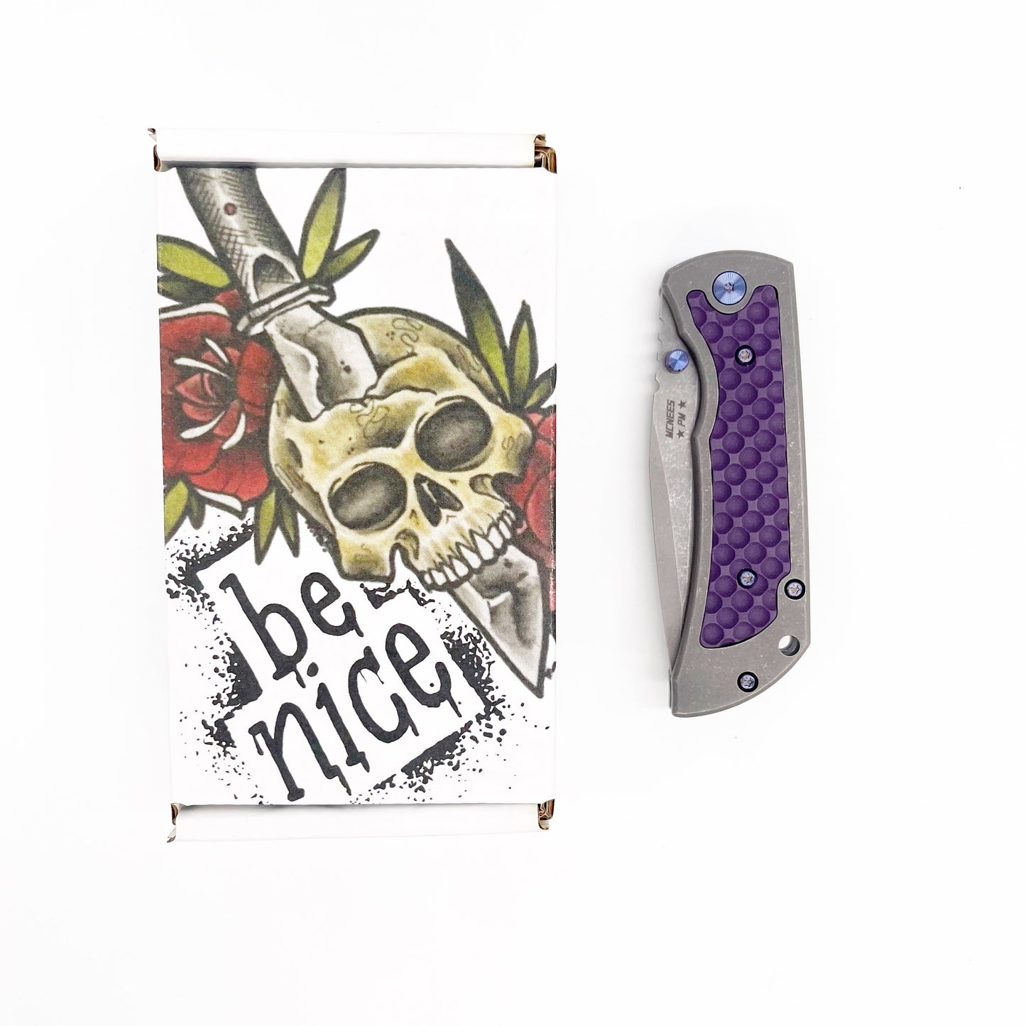 McNees PM Mac 2 Gen 2 3.5" MagnaCut Frame Lock Knife Stonewash Blade Titanium Handle Purple G10 Inlay USA Made