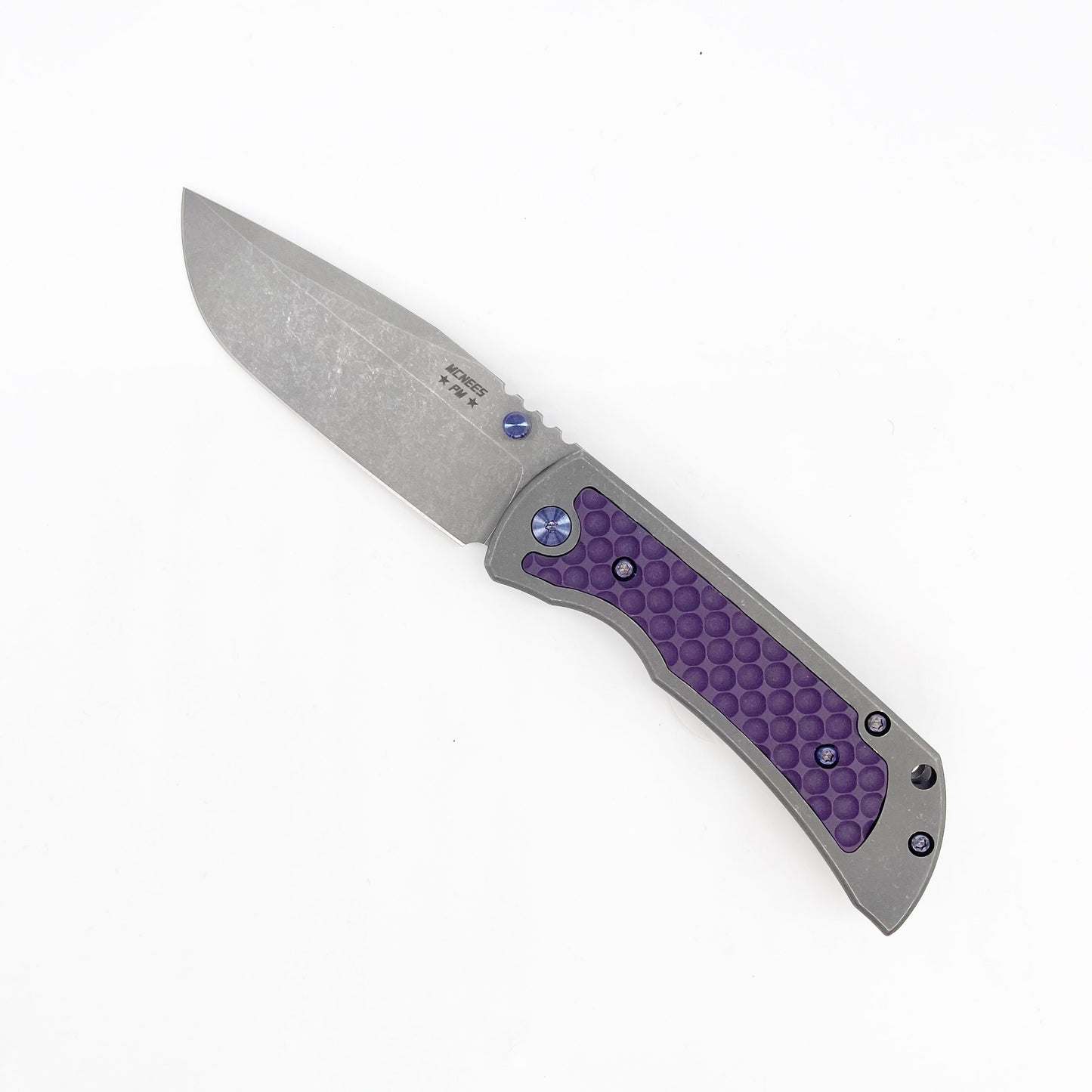 McNees PM Mac 2 Gen 2 3.5" MagnaCut Frame Lock Knife Stonewash Blade Titanium Handle Purple G10 Inlay USA Made