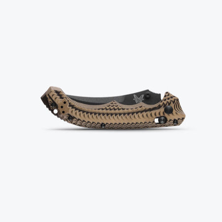 Benchmade Mini Bedlam 865BK-01 open position showing black CPM-S90V scimitar blade