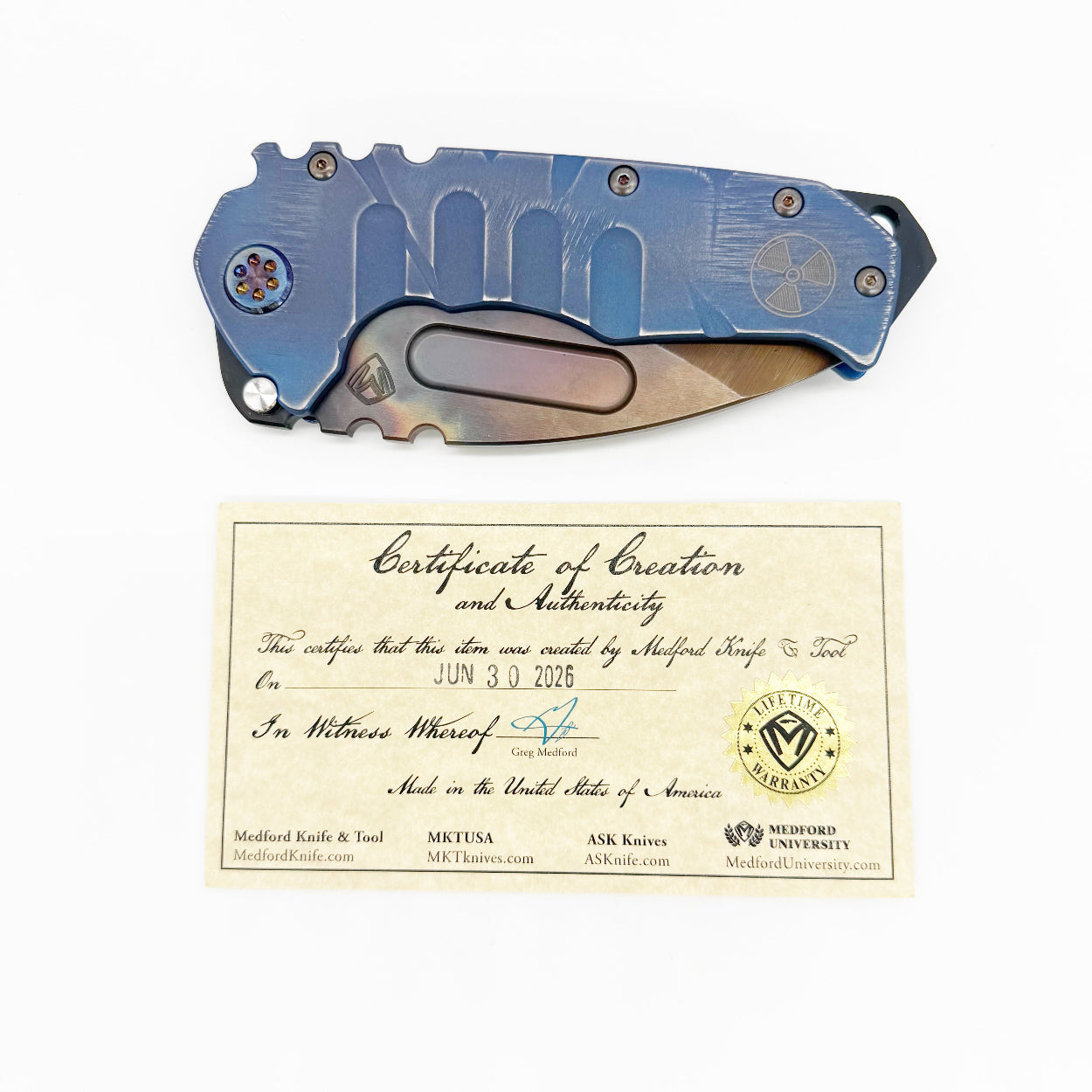Medford Praetorian T with Medford Knife & Tool Certificate of Authenticity, made in the USA