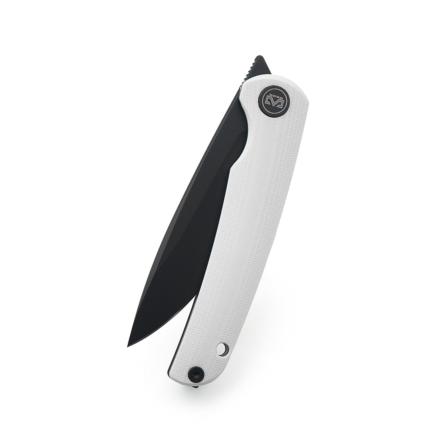 Miguron Akri Front Flipper Knife 3.18" 14C28N Black PVD Blade White G10 Handle MGR-801WHS
