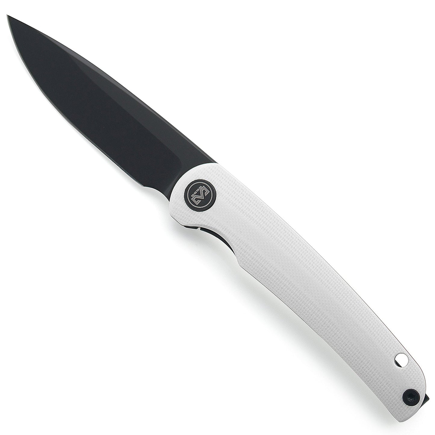 Miguron Akri Front Flipper Knife 3.18" 14C28N Black PVD Blade White G10 Handle MGR-801WHS