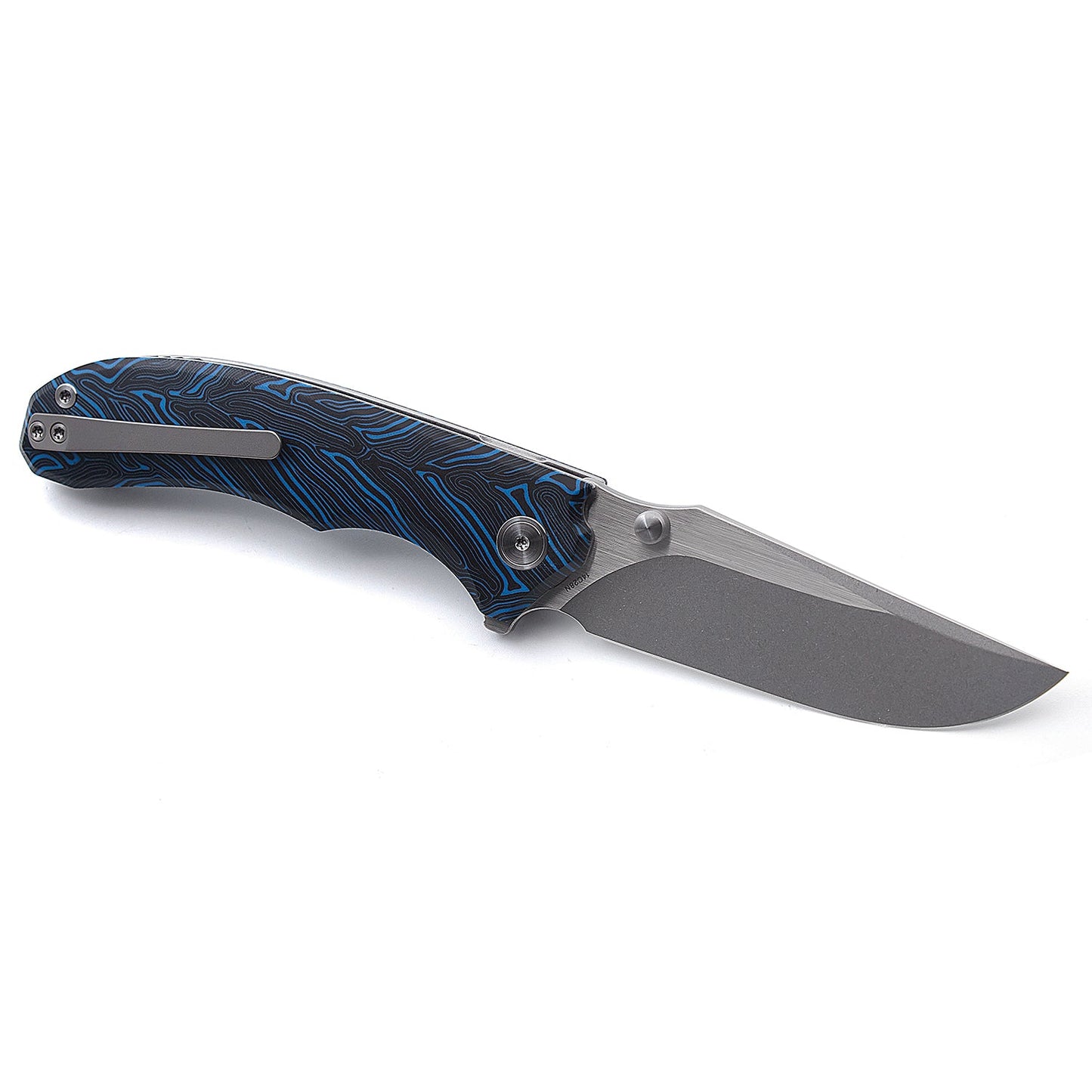 Miguron Centurion Folding Knife 3.5" 14C28N Stonewash & Satin Blade Blue Damascus G10 MGR-812DBU