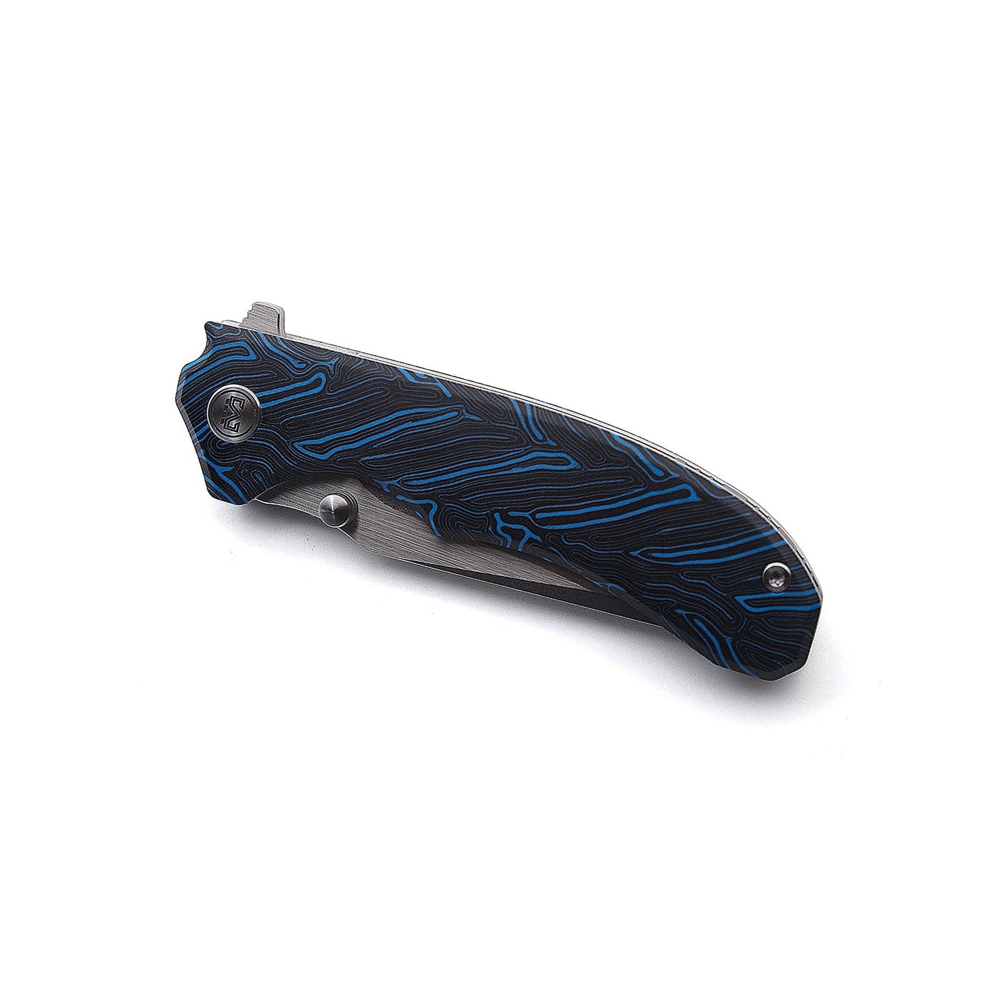 Miguron Centurion Folding Knife 3.5" 14C28N Stonewash & Satin Blade Blue Damascus G10 MGR-812DBU