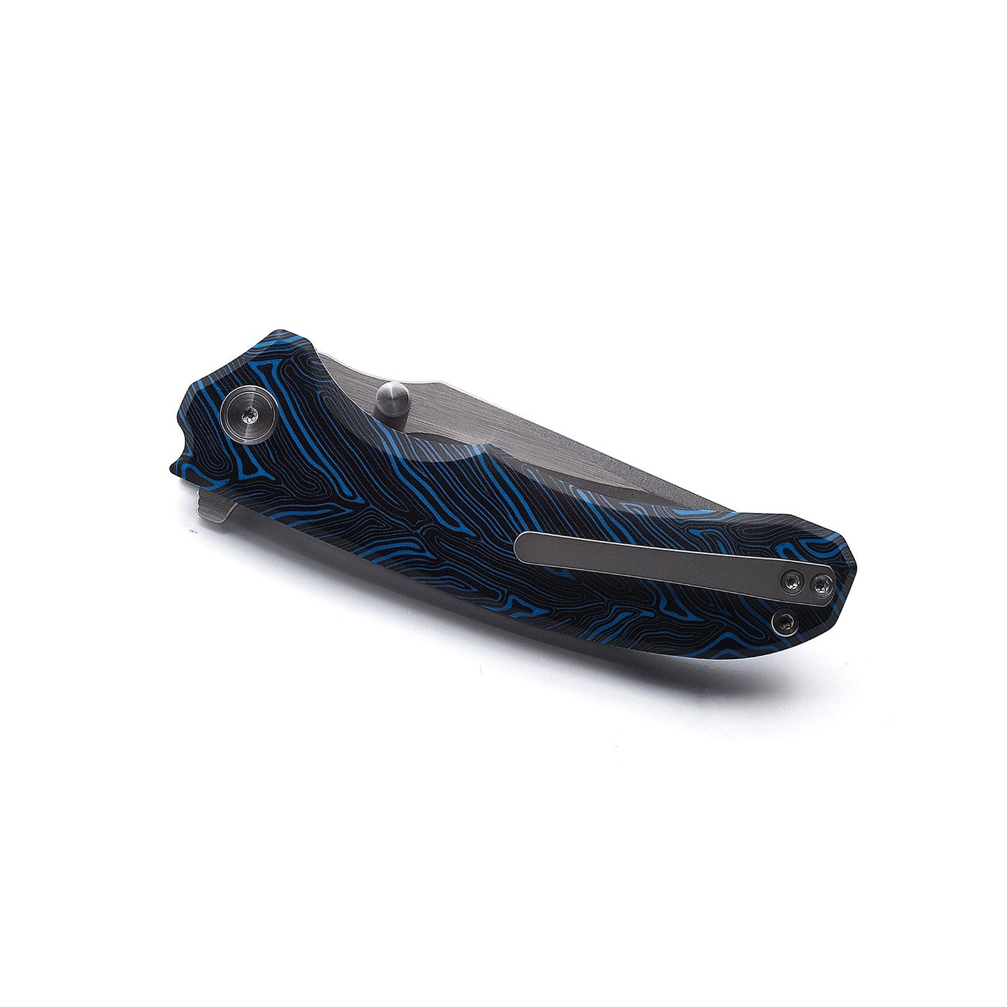 Miguron Centurion Folding Knife 3.5" 14C28N Stonewash & Satin Blade Blue Damascus G10 MGR-812DBU