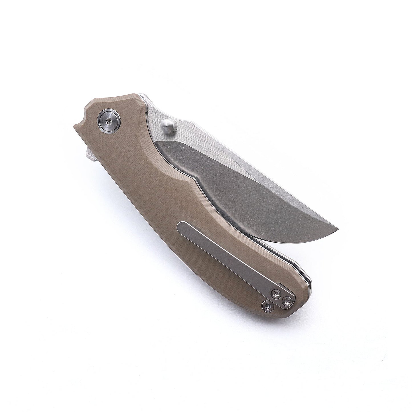 Miguron Centurion Folding Knife 3.5" 14C28N Stonewash & Satin Blade Tan G10 Handle MGR-812TN