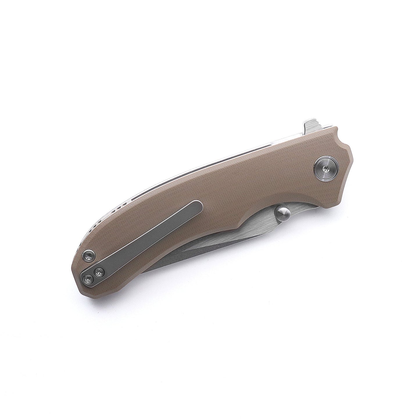 Miguron Centurion Folding Knife 3.5" 14C28N Stonewash & Satin Blade Tan G10 Handle MGR-812TN