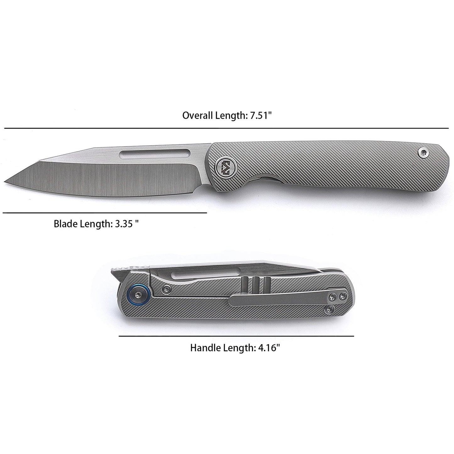 Miguron Ekry Front Flipper Folding Knife 3.35" CPM-20CV Rubbed Satin Blade Titanium Handle MGR-617GY