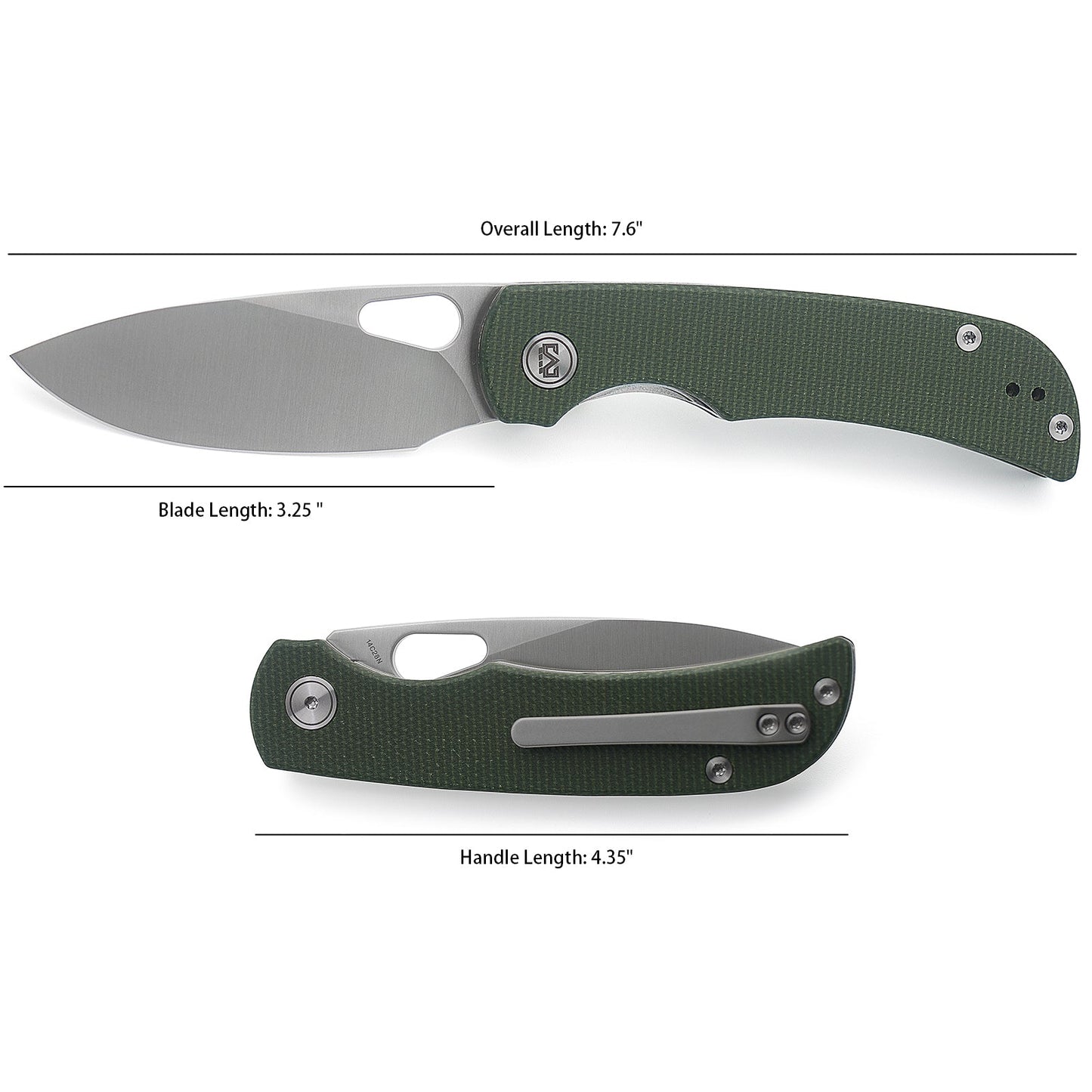 Miguron Moyarl Folding Knife 3.25" 14C28N Satin Blade Green Micarta Handle MGR-806MGN