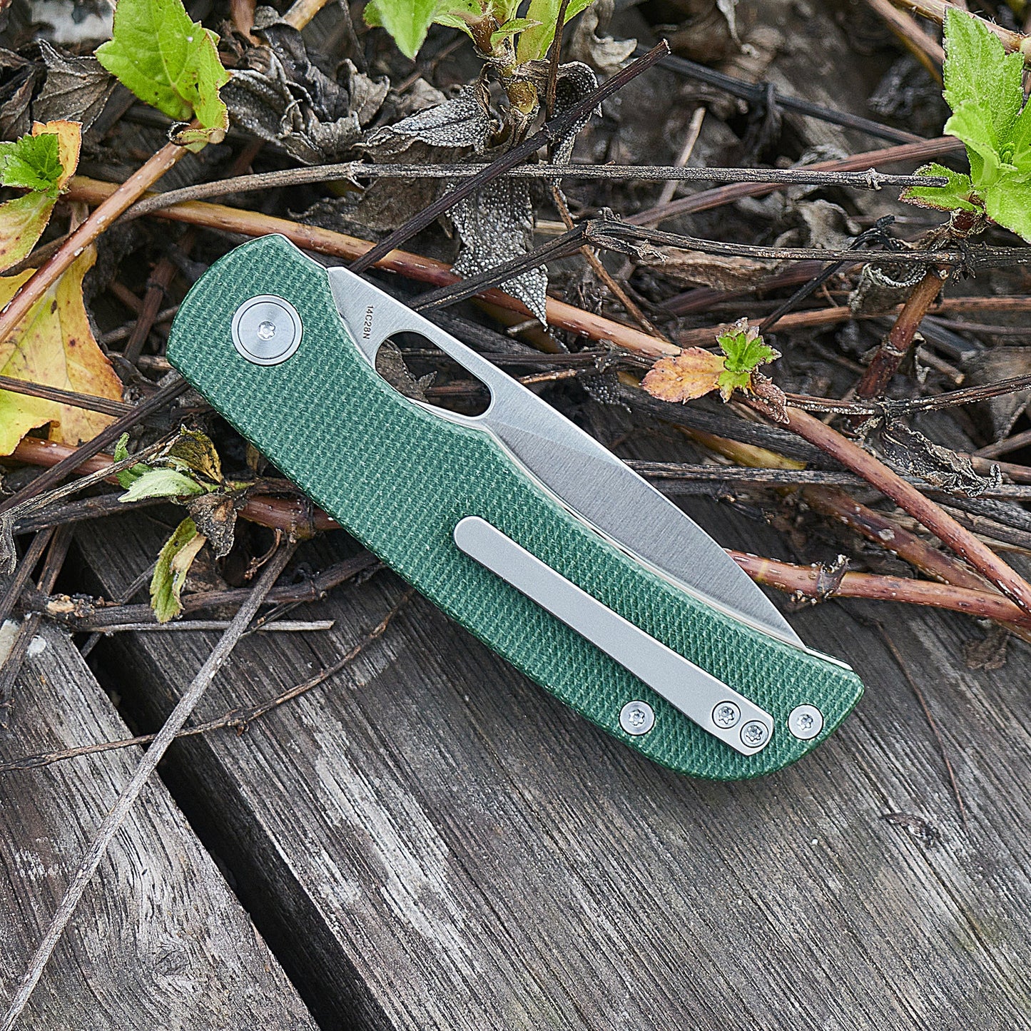 Miguron Moyarl Folding Knife 3.25" 14C28N Satin Blade Green Micarta Handle MGR-806MGN