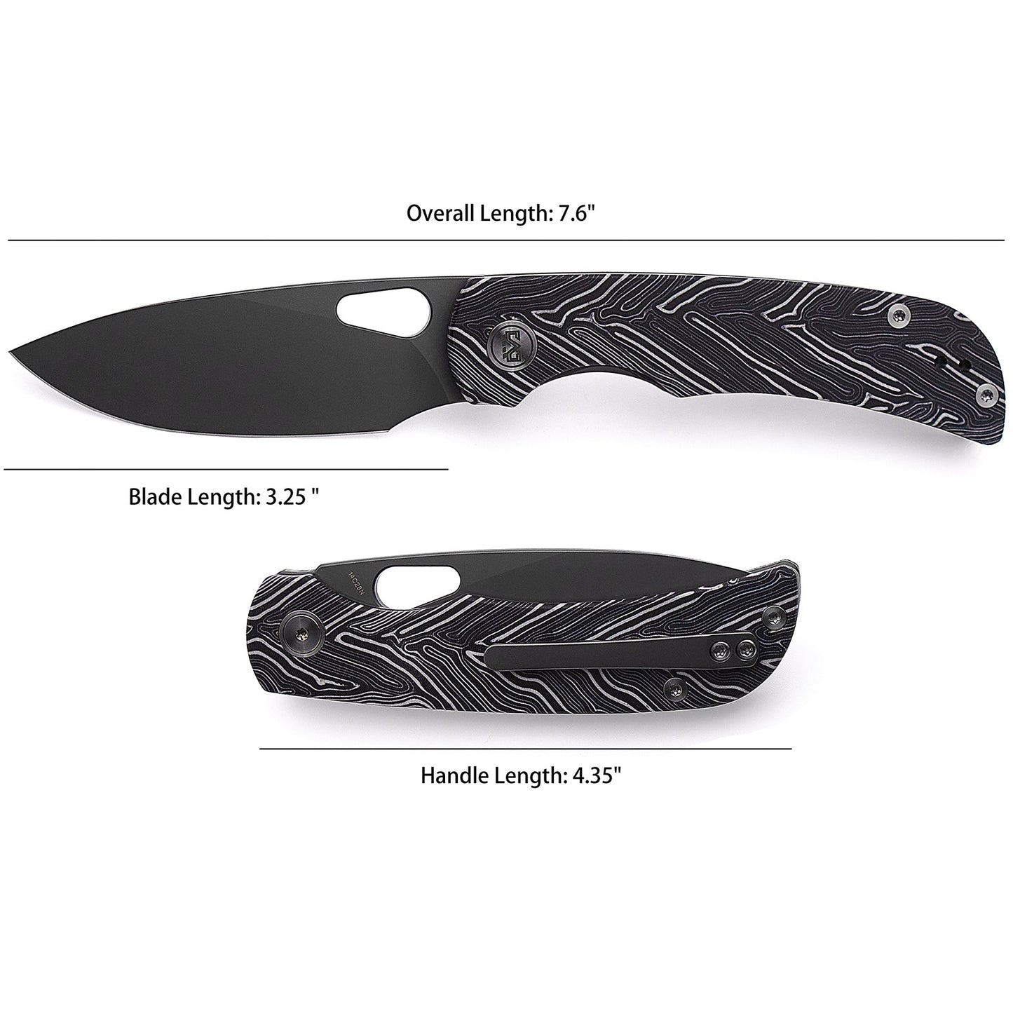 Miguron Moyarl Folding Knife 3.25" PVD 14C28N Blade Black Damascus G10 Handle MGR-806DBK