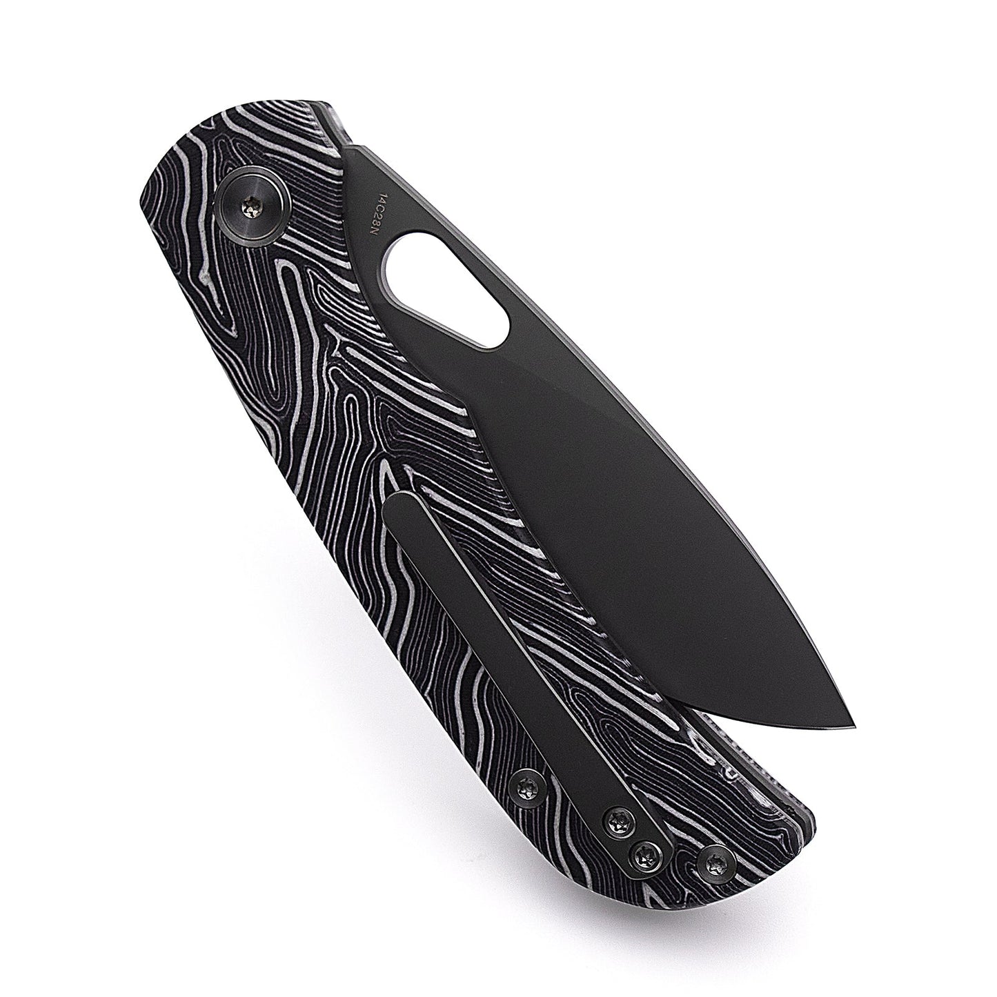 Miguron Moyarl Folding Knife 3.25" PVD 14C28N Blade Black Damascus G10 Handle MGR-806DBK