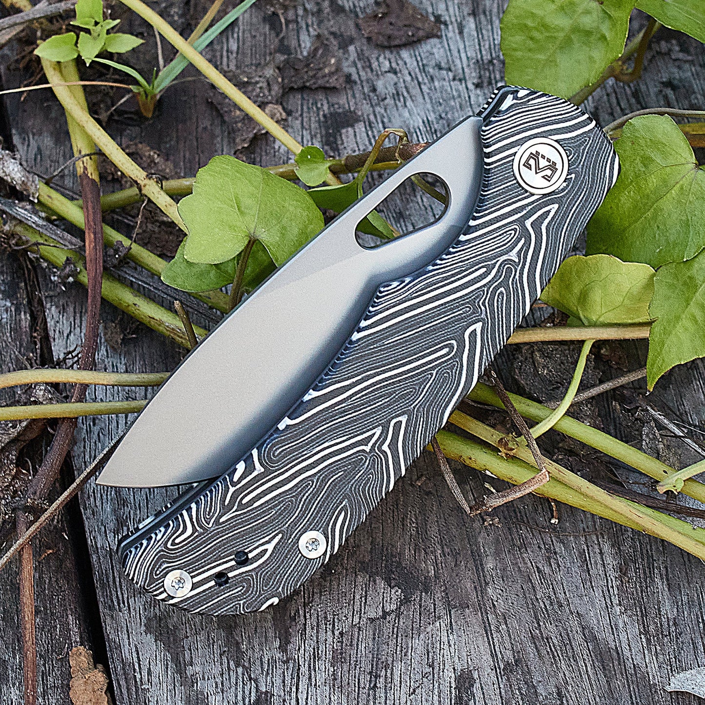 Miguron Moyarl Folding Knife 3.25" PVD 14C28N Blade Black Damascus G10 Handle MGR-806DBK