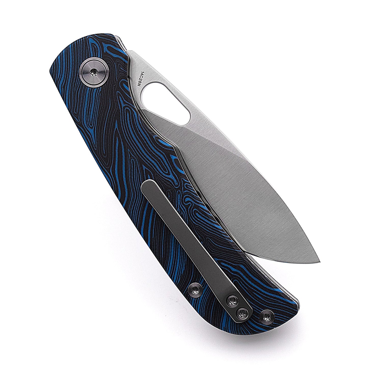 Miguron Moyarl Folding Knife 3.25" Satin 14C28N Blade Blue Damascus G10 Handle MGR-806DBU