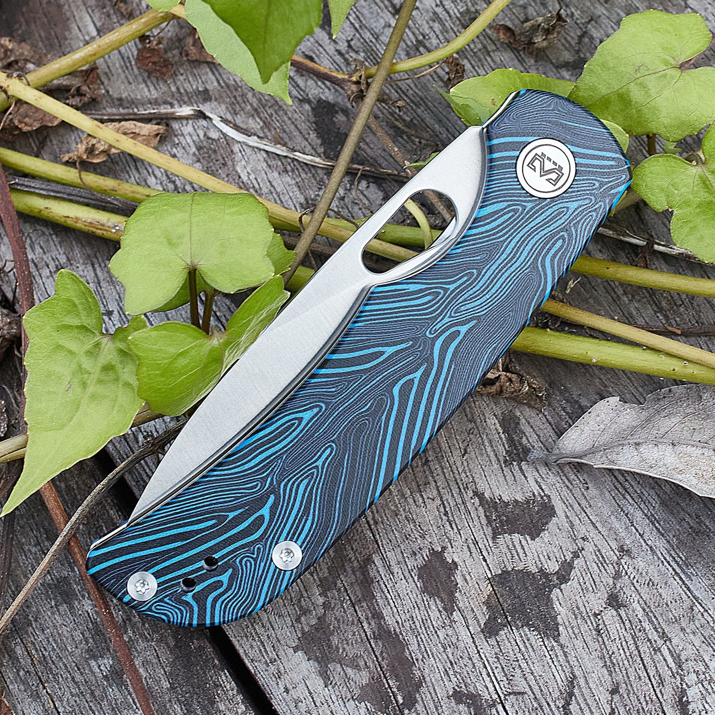 Miguron Moyarl Folding Knife 3.25" Satin 14C28N Blade Blue Damascus G10 Handle MGR-806DBU