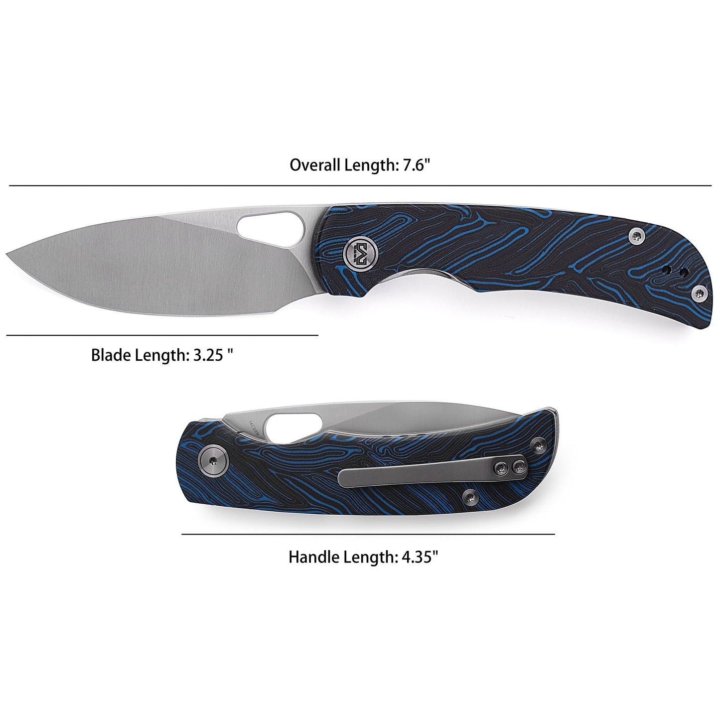 Miguron Moyarl Folding Knife 3.25" Satin 14C28N Blade Blue Damascus G10 Handle MGR-806DBU