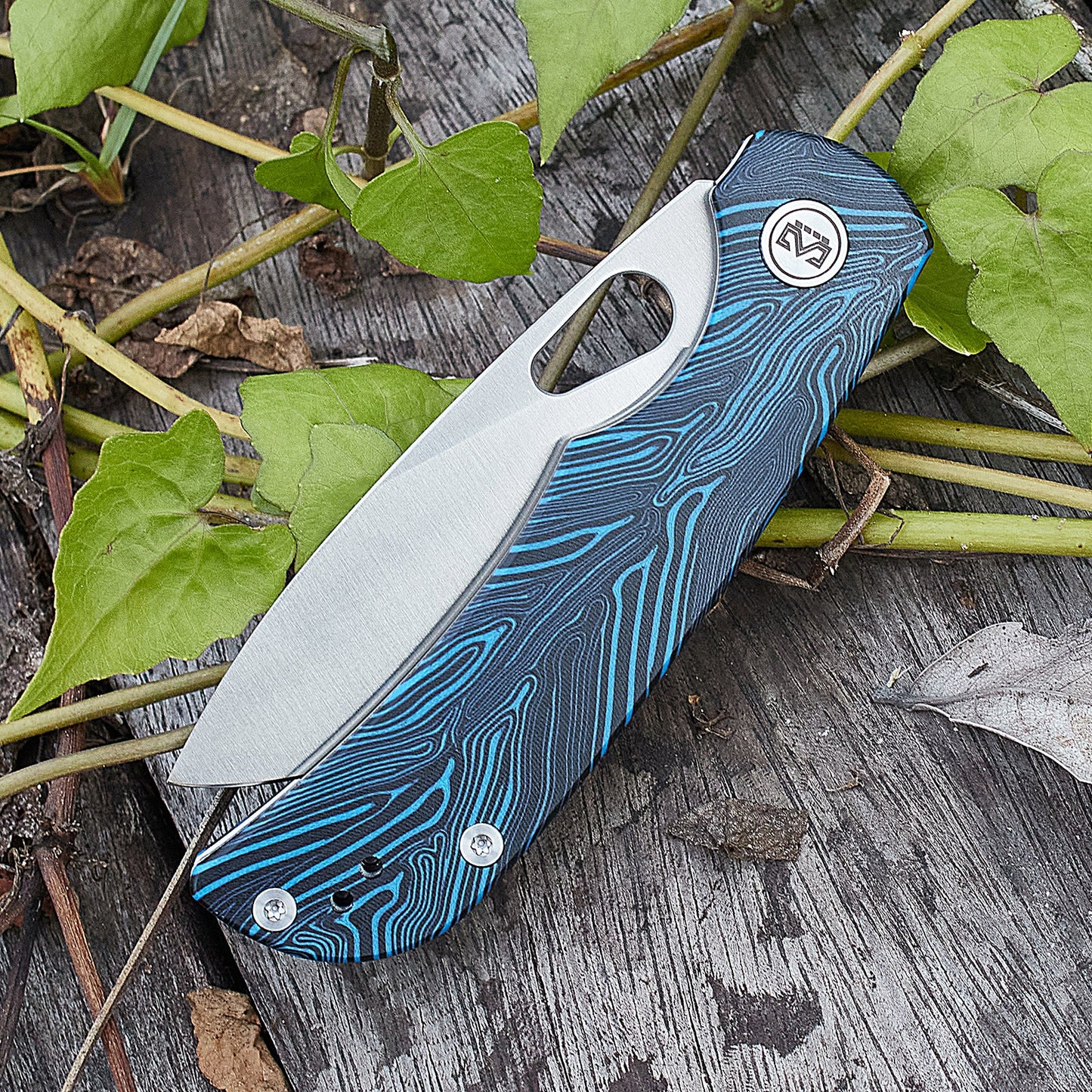 Miguron Moyarl Folding Knife 3.25" Satin 14C28N Blade Blue Damascus G10 Handle MGR-806DBU