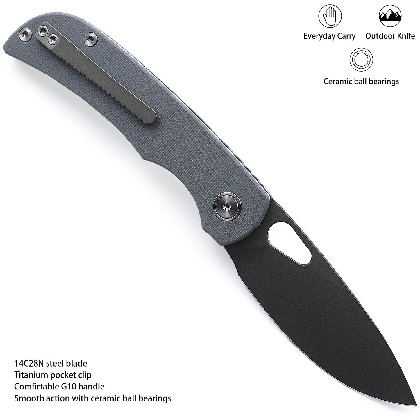 Miguron Moyarl Folding Knife 3.25" Dark Grey PVD 14C28N Blade Dark Grey G10 Handle MGR-806DG