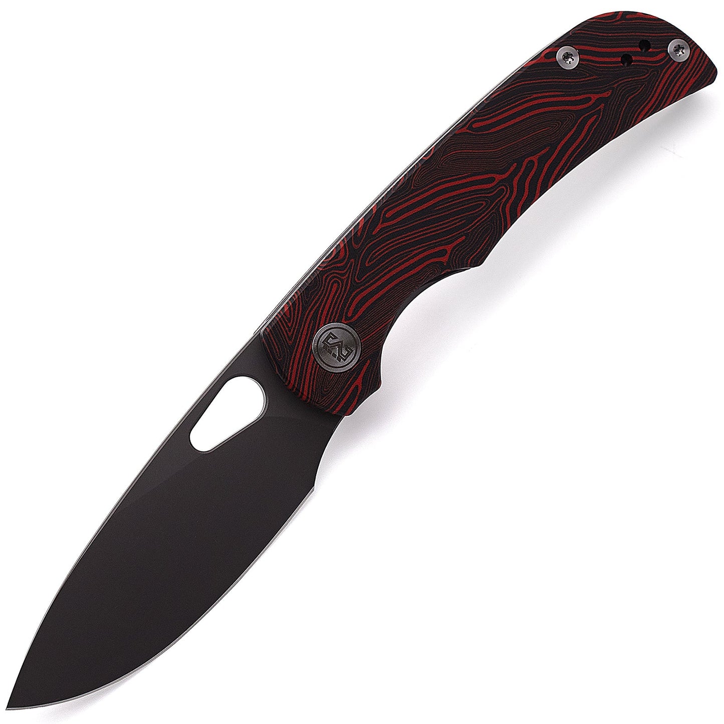 Miguron Moyarl Folding Knife 3.25" 14C28N Dark Grey PVD Blade Red Damascus G10 Handle MGR-806DRD