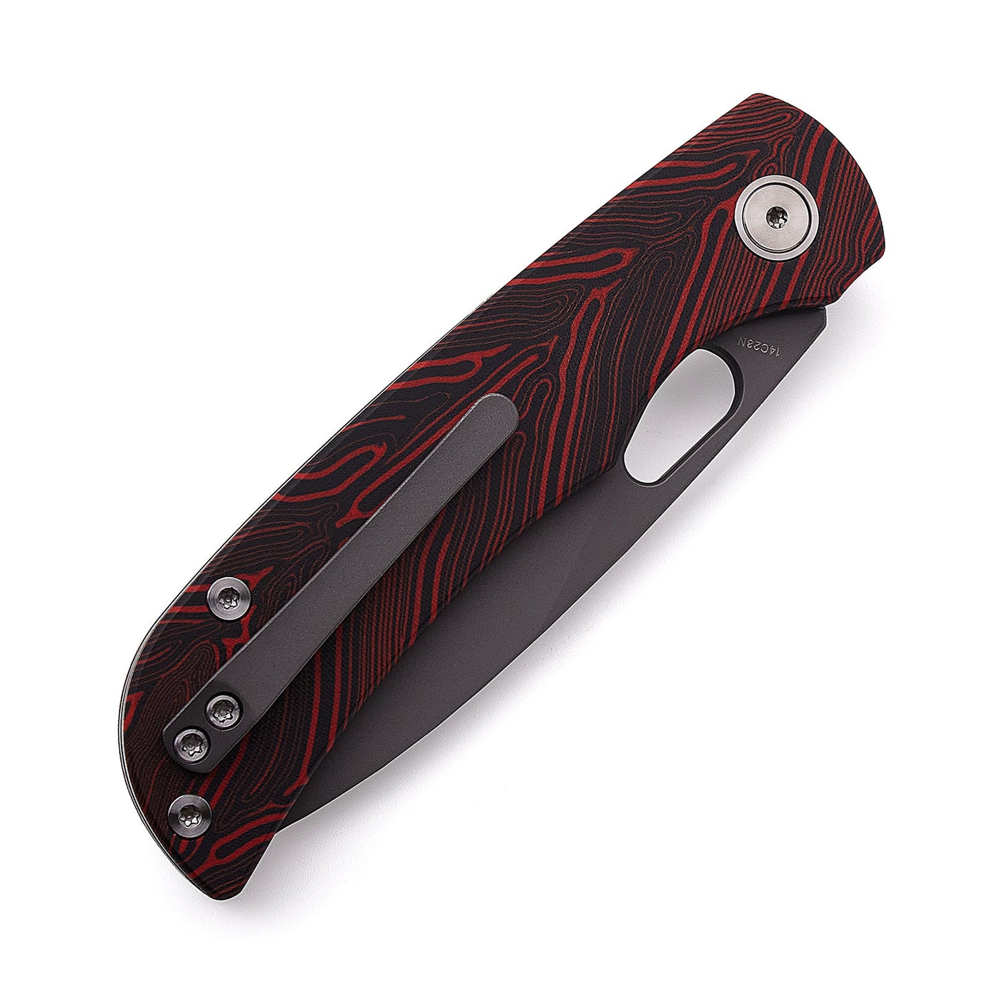 Miguron Moyarl Folding Knife 3.25" 14C28N Dark Grey PVD Blade Red Damascus G10 Handle MGR-806DRD