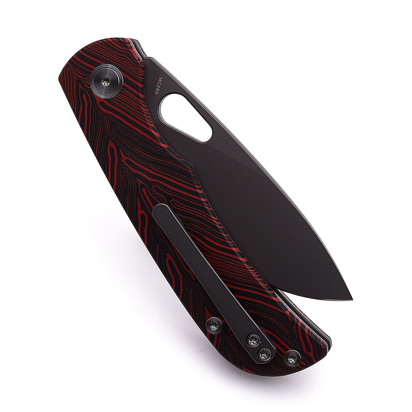 Miguron Moyarl Folding Knife 3.25" 14C28N Dark Grey PVD Blade Red Damascus G10 Handle MGR-806DRD