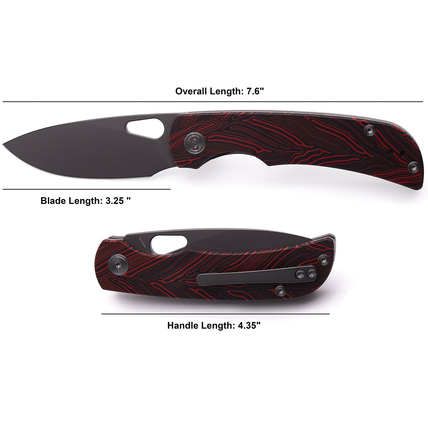 Miguron Moyarl Folding Knife 3.25" 14C28N Dark Grey PVD Blade Red Damascus G10 Handle MGR-806DRD