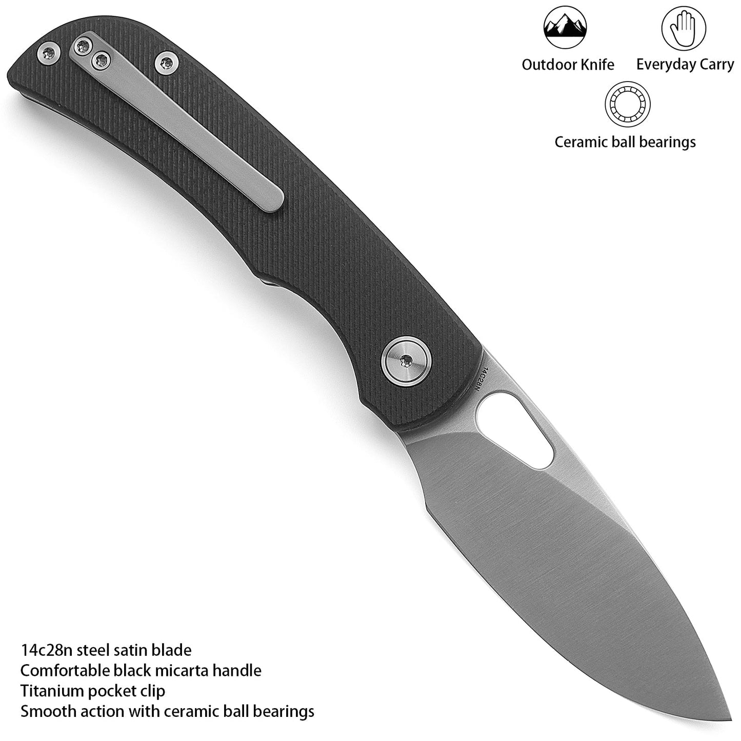 Miguron Moyarl Folding Knife 3.25" 14C28N Satin Blade Black Micarta Handle MGR-806MWBK
