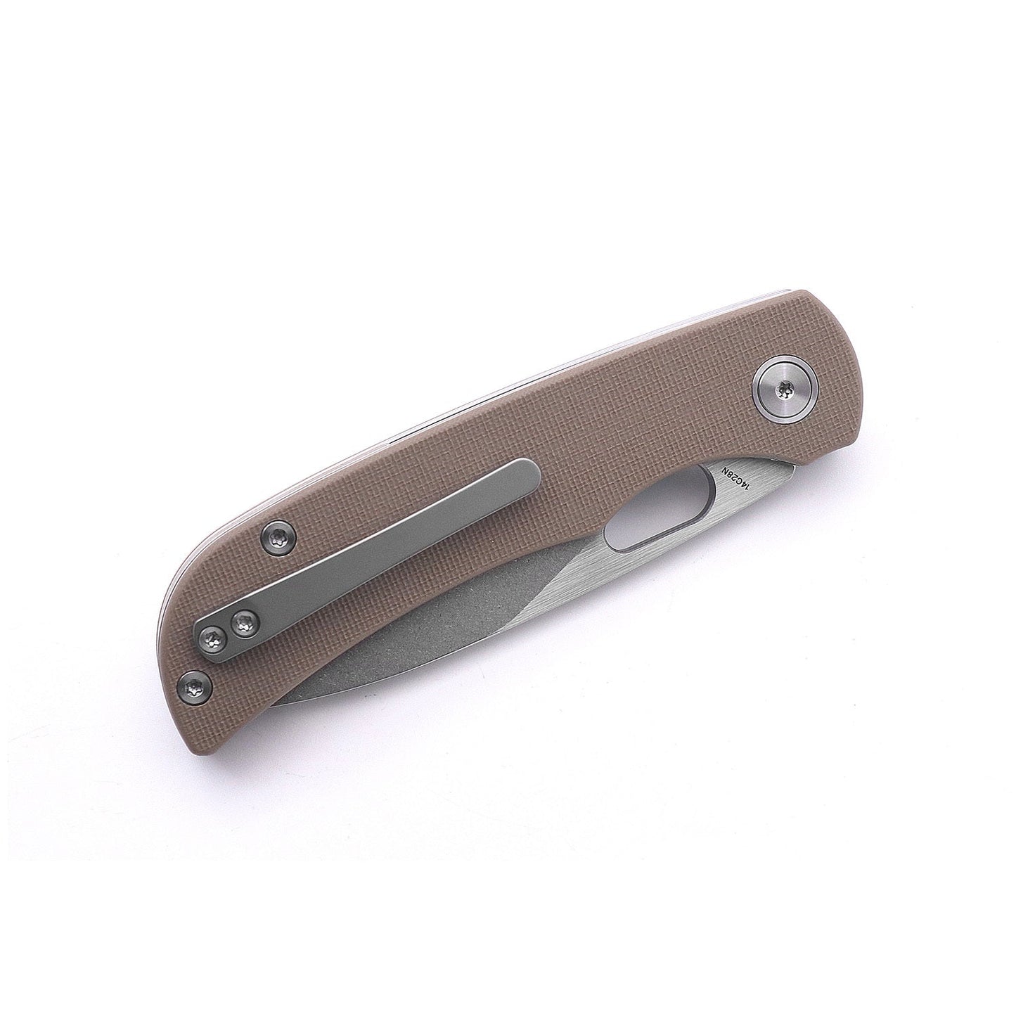 Miguron Moyarl Folding Knife 3.25" Stonewash/Satin 14C28N Blade Tan G10 Handle MGR-806TN
