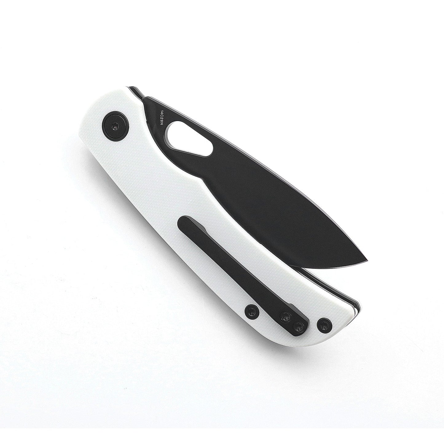 Miguron Moyarl Folding Knife 3.25" Black PVD 14C28N Blade White G10 Handle MGR-806WH