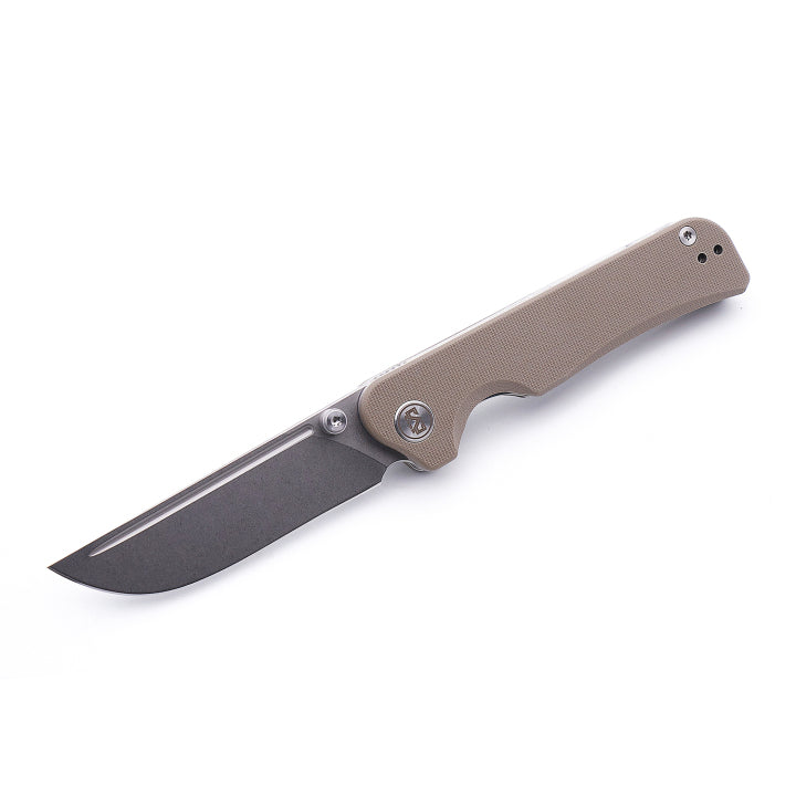 Miguron Pagos Front Flipper Knife 3.25" Sandblasted 14C28N Blade Tan G10 Handle MGR-807STN