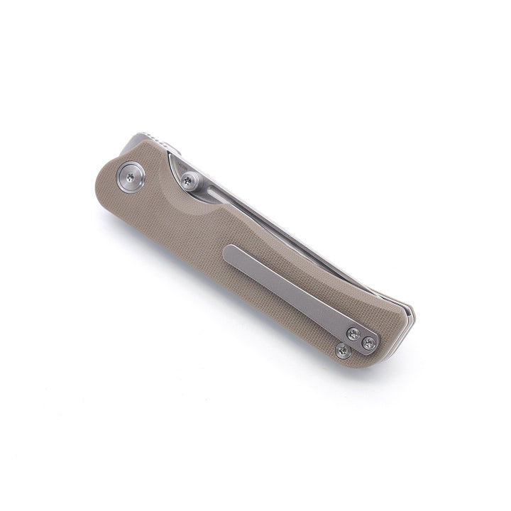 Miguron Pagos Front Flipper Knife 3.25" Sandblasted 14C28N Blade Tan G10 Handle MGR-807STN