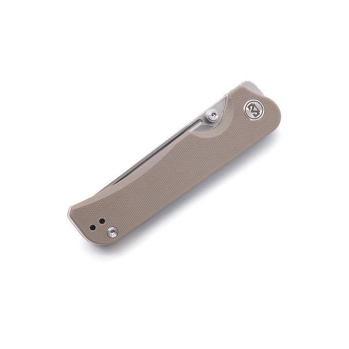Miguron Pagos Front Flipper Knife 3.25" Sandblasted 14C28N Blade Tan G10 Handle MGR-807STN