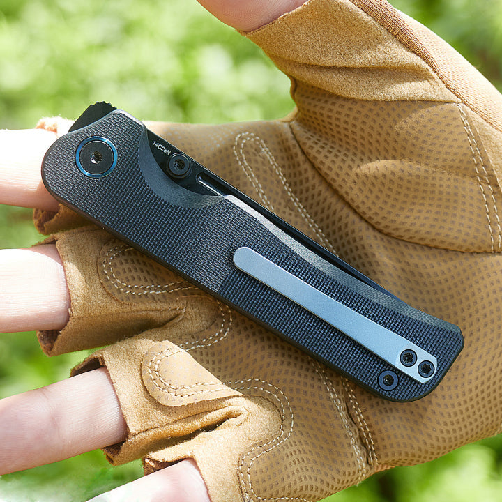 Miguron Pagos MGR-807SBK blade detail – black PVD 14C28N drop point