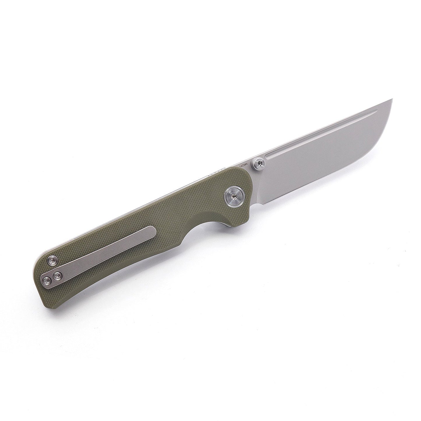 Miguron Pagos Front Flipper Knife 3.25" Black PVD 14C28N Blade Green G10 Handle MGR-807SGN