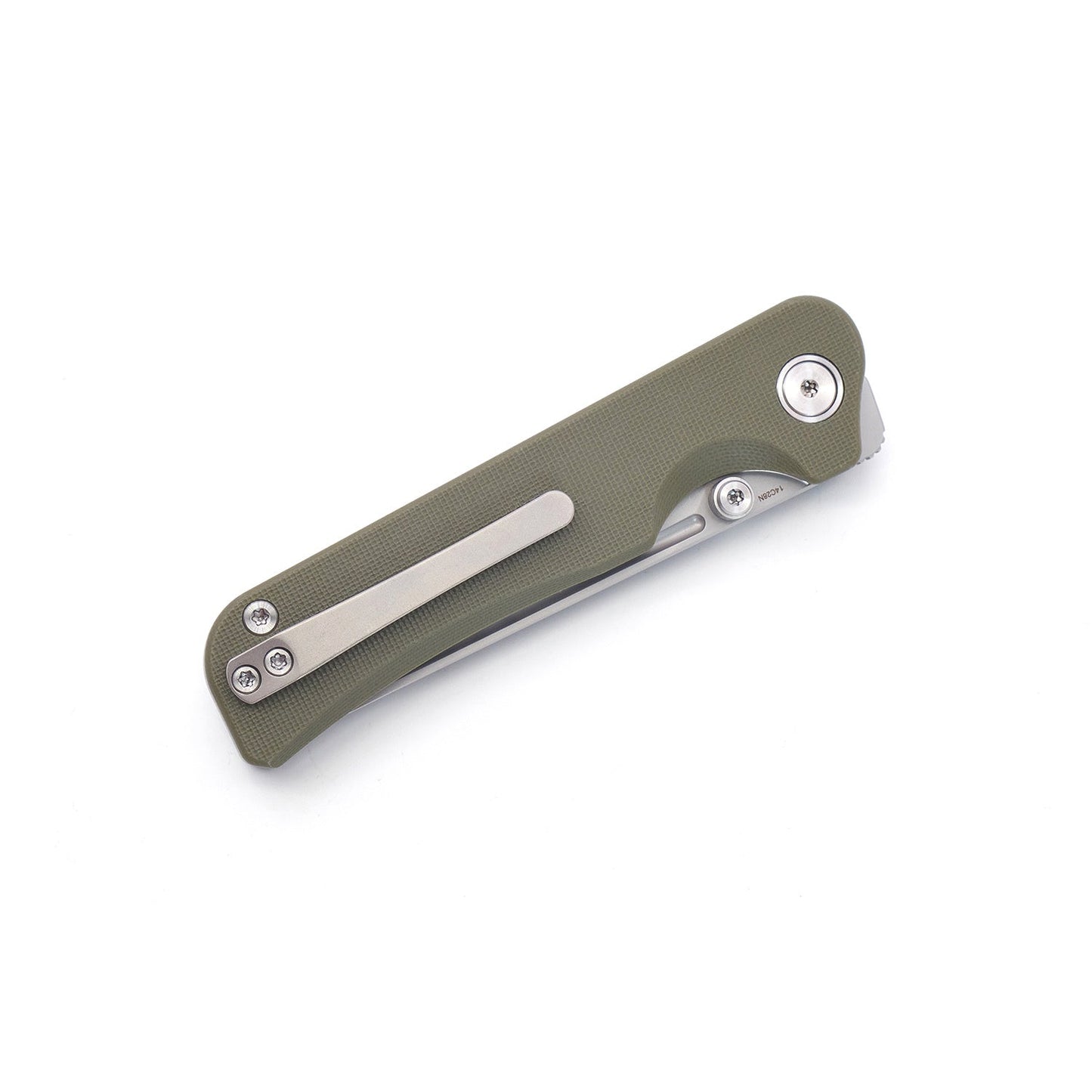 Miguron Pagos Front Flipper Knife 3.25" Black PVD 14C28N Blade Green G10 Handle MGR-807SGN