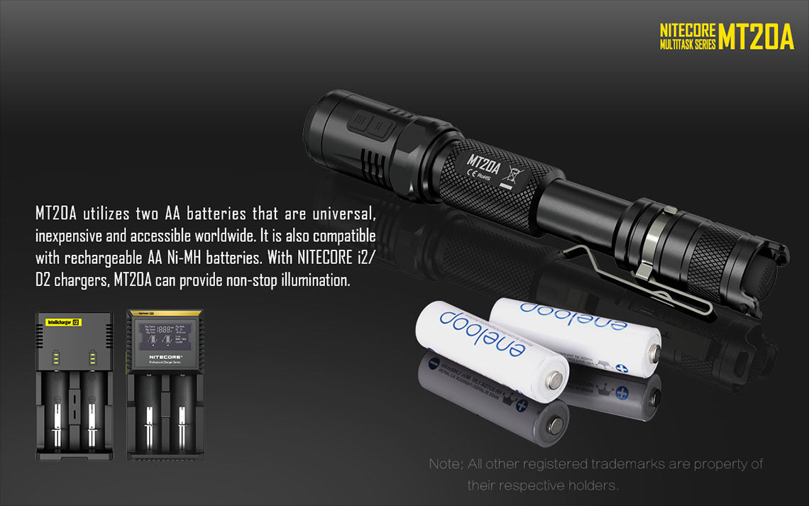 Nitecore MT20A 2x AA 360 Lumens CREE XP-G2 R5 LED Flashlight