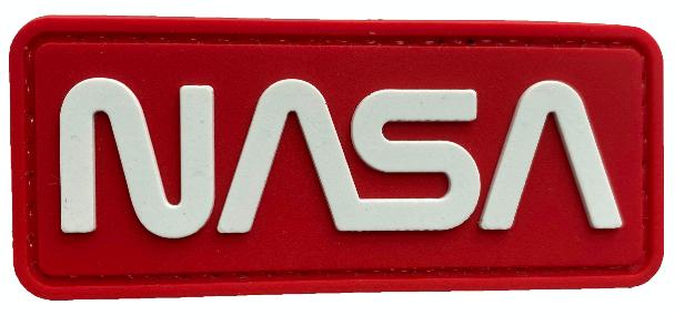 NASA Worm Logo Morale Patch NASA-RD front view – 2.95″ x 1.18″ white lettering on red 3D PVC patch